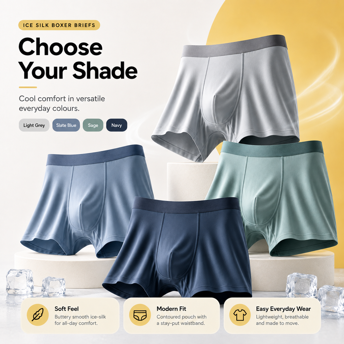 Men's Stretchable Ice Silk Underwear – Buy 1 Get 2 Free