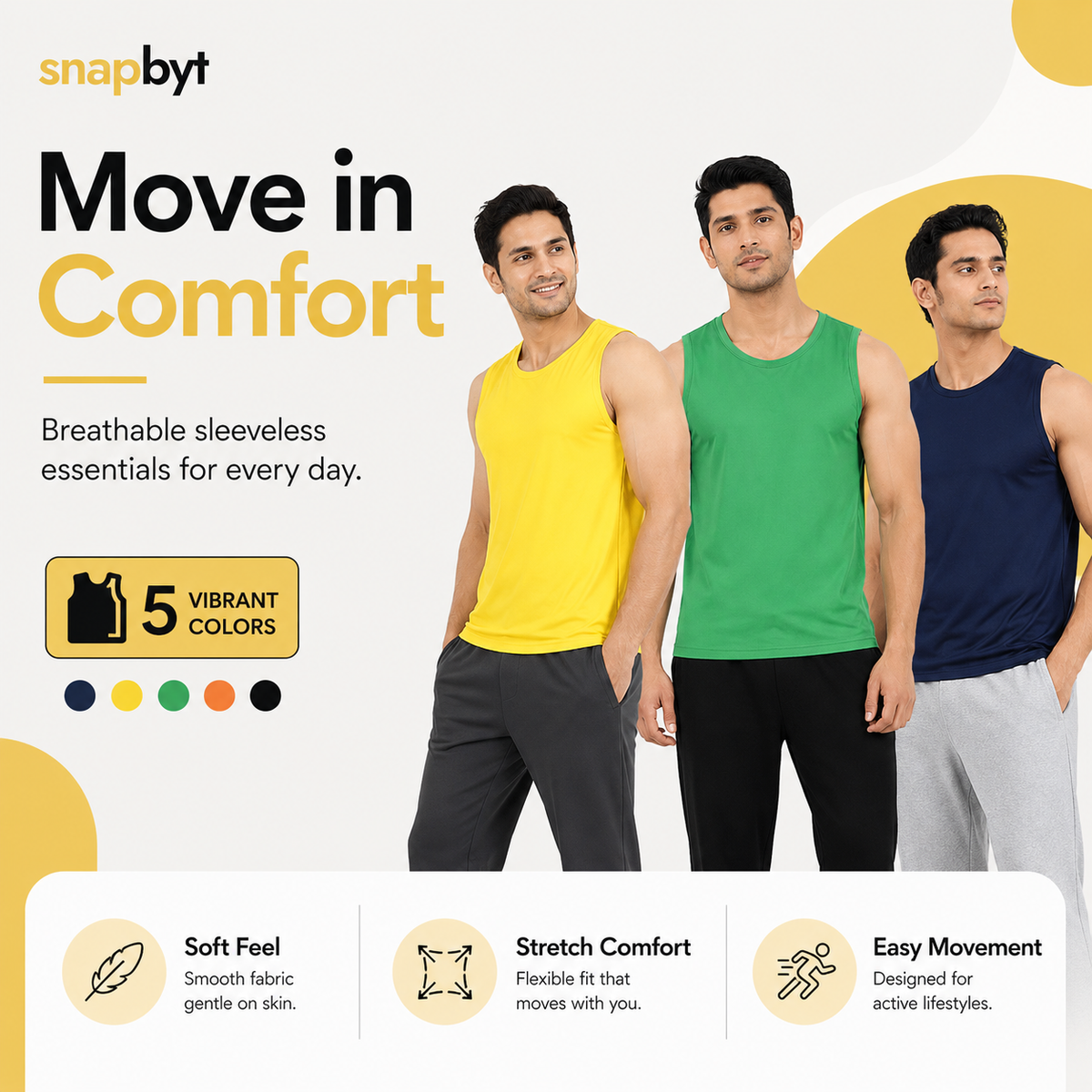 Pack Of 5 Sleeveless Vests For Men